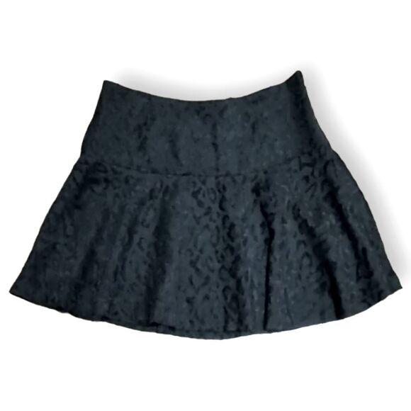 Vintage Free People Leopard Jaqard Black Fit & Flare Mini Skirt US M/L - Picture 2 of 7